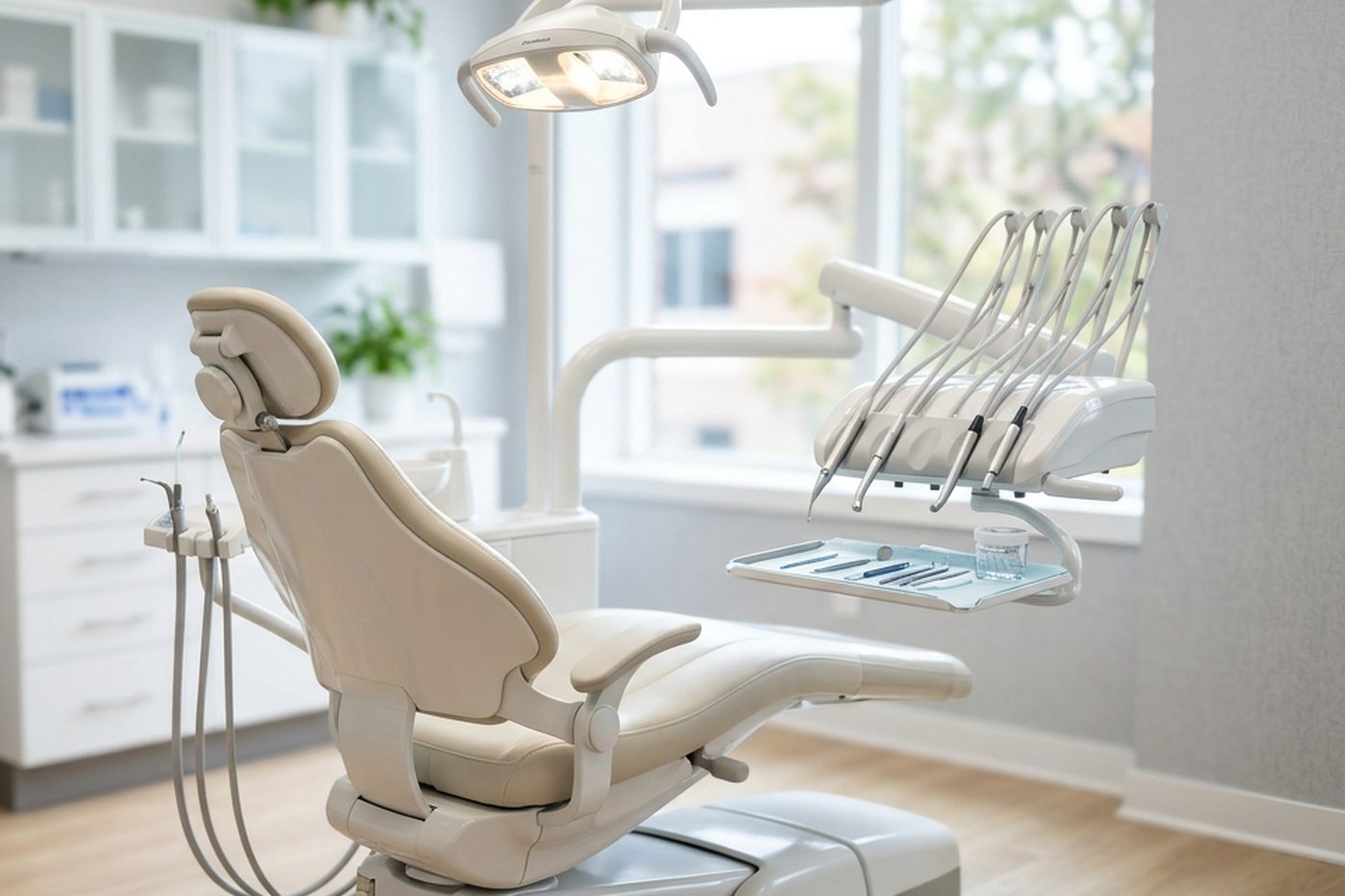A calm professional workspace with cool daylight and clean surfaces